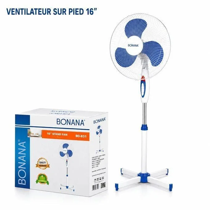 bonana Ventilateur Sur Pied 16 Pouces – 3 Vitesses – Réglable en Hauteur