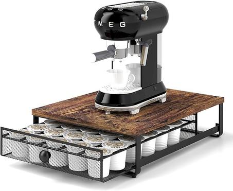 منظم كبسولات القهوة مع درج خشبي أنيق-سعة 35 كبسولة