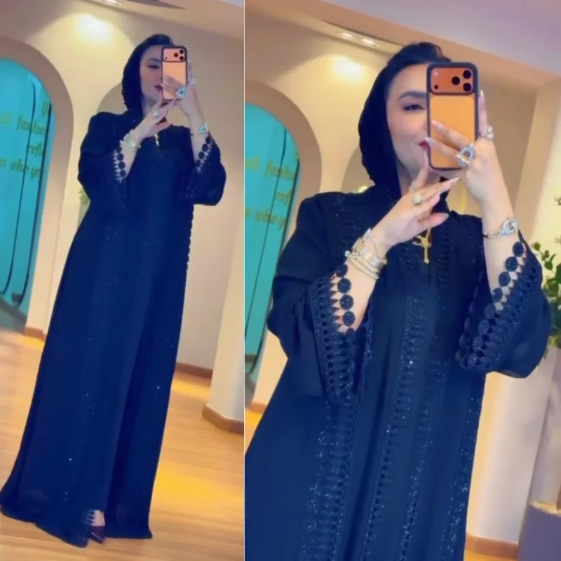 ✨ Abaya Égyptienne 2 pièces Éclat Royal en strass : Signature Prestige