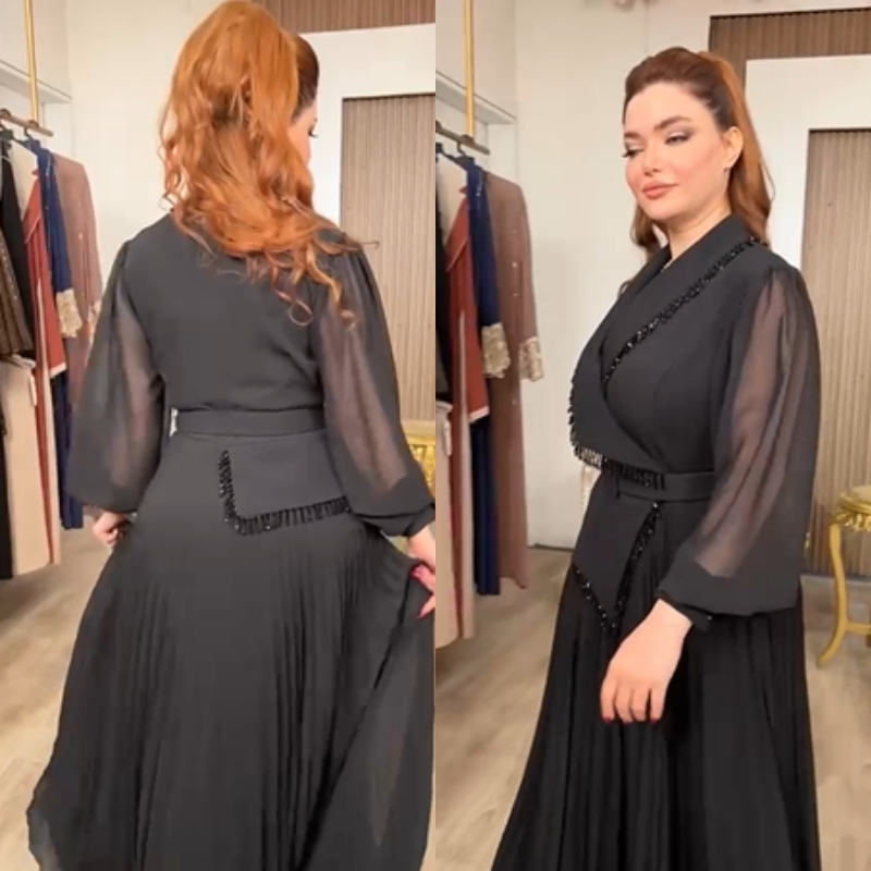 🖤Abaya Signature – Plissé Élégant & Tissu Haut de Gamme Noir Premium