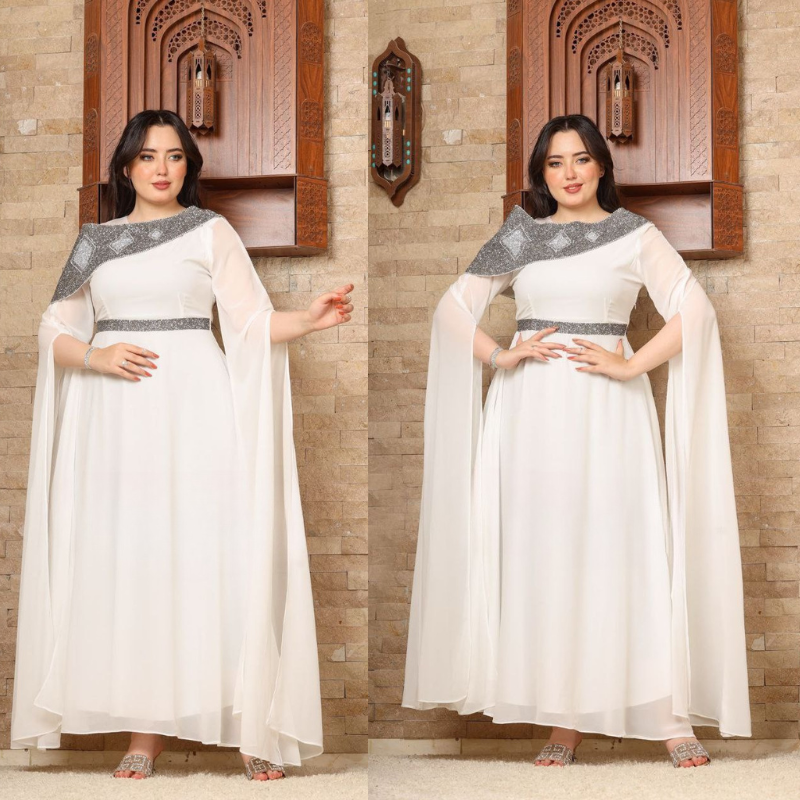 ✨ Robe Égyptienne 🇪🇬 Élégante en Chiffon – Disponible en Blanc & Noir ✨