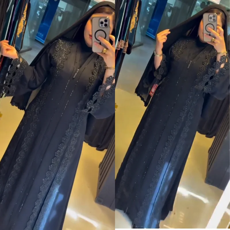 🖤 Abaya Égyptienne  Prestige – Sublimée par les Strass — L’élégance du noir