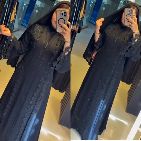 🖤 Abaya Égyptienne  Prestige – Sublimée par les Strass — L’élégance du noir
