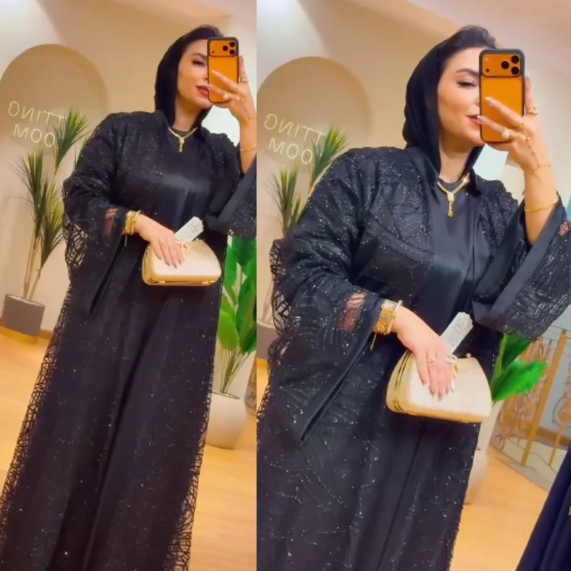 ✨ Abaya soirée Égyptienne de Luxe en Soie & Strass