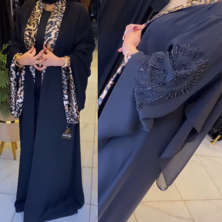 🐆Abaya Égyptienne Chic  avec Broderies Perlées & Détails Léopard✨