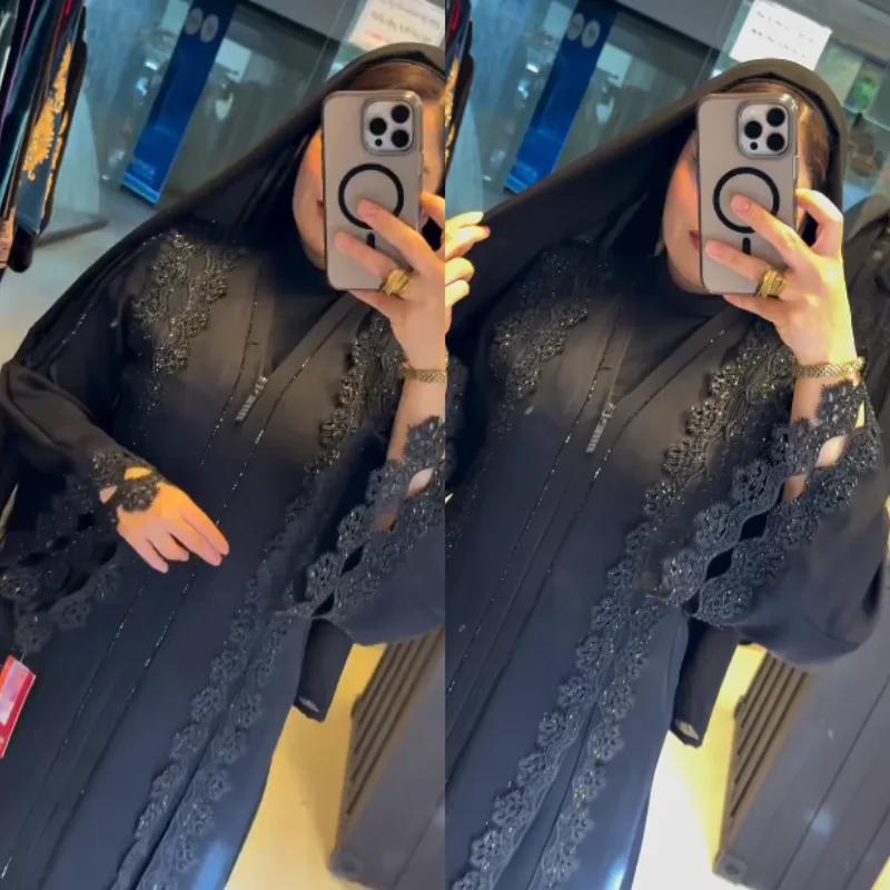 🖤 Abaya Égyptienne  Prestige – Sublimée par les Strass — L’élégance du noir