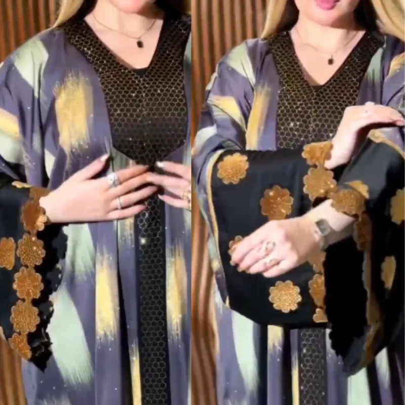 ✨ Gandoura Égyptienne Oversize Noir & Doré – Élégance Royale à Manches Larges ✨