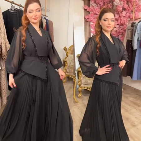 🖤Abaya Signature – Plissé Élégant & Tissu Haut de Gamme Noir Premium