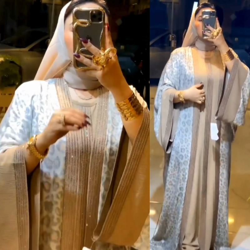 🌟 Abaya Léopard 2 pièces Égyptienne Chic & Raffinée : Élégance Taupe 🌟