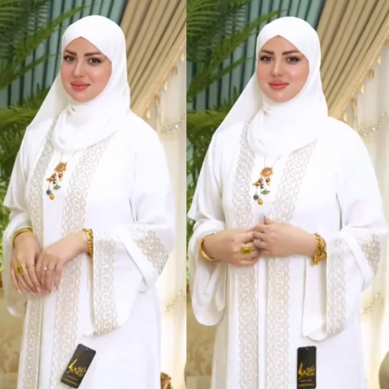 Abaya Égyptienne 2 Pièces Luxe – Soie & Strass Premium ⭐