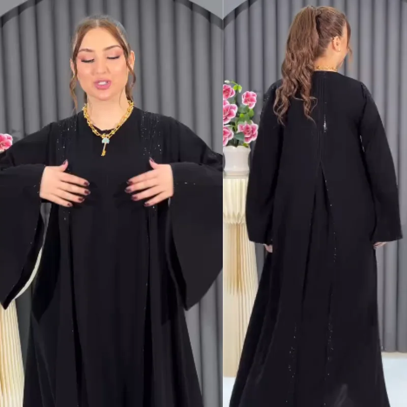 🖤 Abaya Égyptienne Royale cloche aux Cristaux – Élégance Orientale 👑