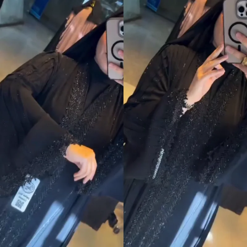 ✨Abaya Égyptienne Prestige – Soie & Strass✨
