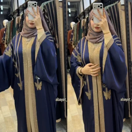 ✨Abaya Égyptienne 2 Pièces Papillon oversize – Soie Premium & Strass✨