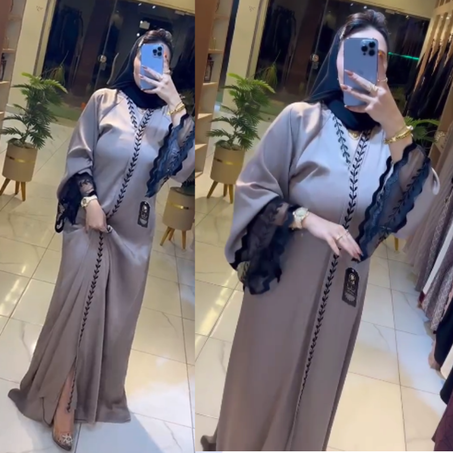 🌟 Abaya Égyptienne Beige & Dentelle Noire 🌟