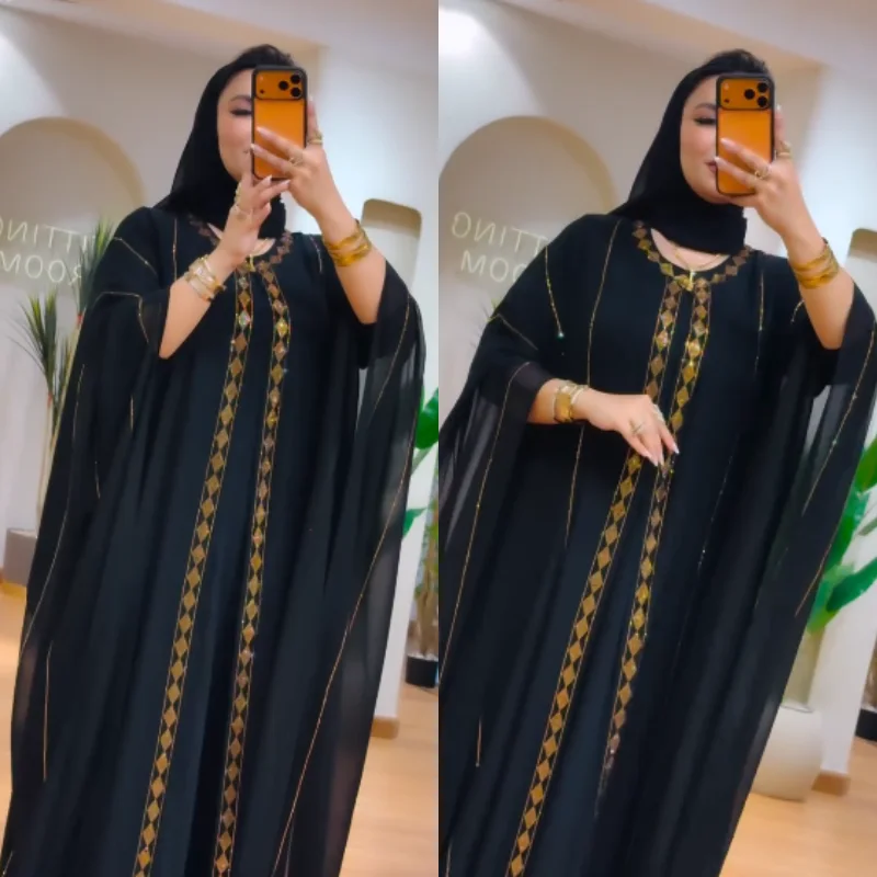 🖤 Abaya Égyptienne Luxe – Noir & Or