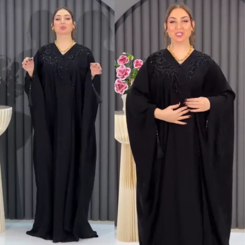 ✨Abaya Oversize Noire en Soie Premium & Perlage✨
