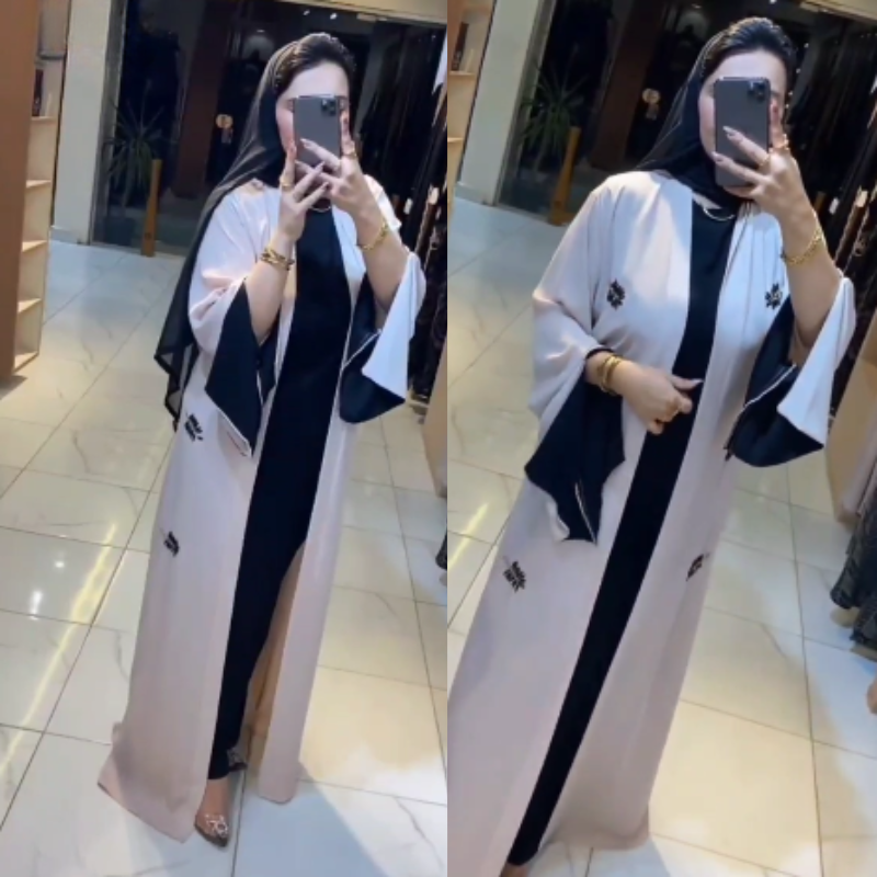 🌸 Abaya Deux Pièces Bicolore – Élégance Contrastée et Modernité🌸