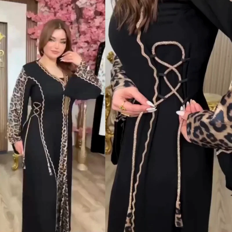 🖤 Abaya Égyptienne Chic et Raffinée en soie et motif Léopard