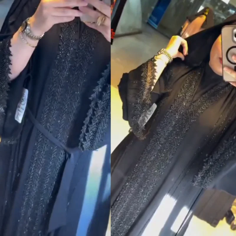 ✨Abaya Égyptienne Prestige – Soie & Strass✨