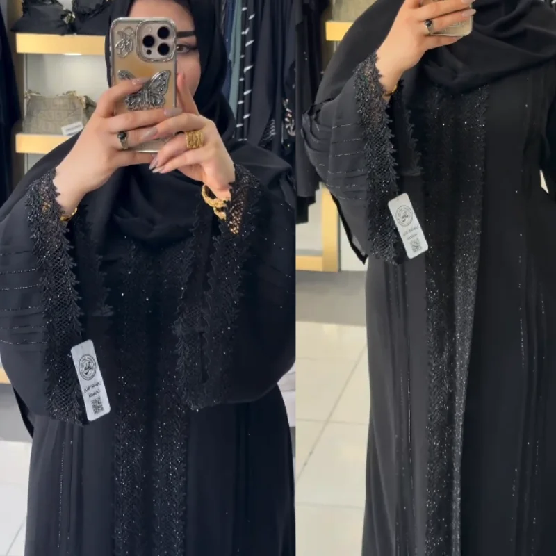 ✨Abaya Égyptienne Prestige – Soie & Strass✨