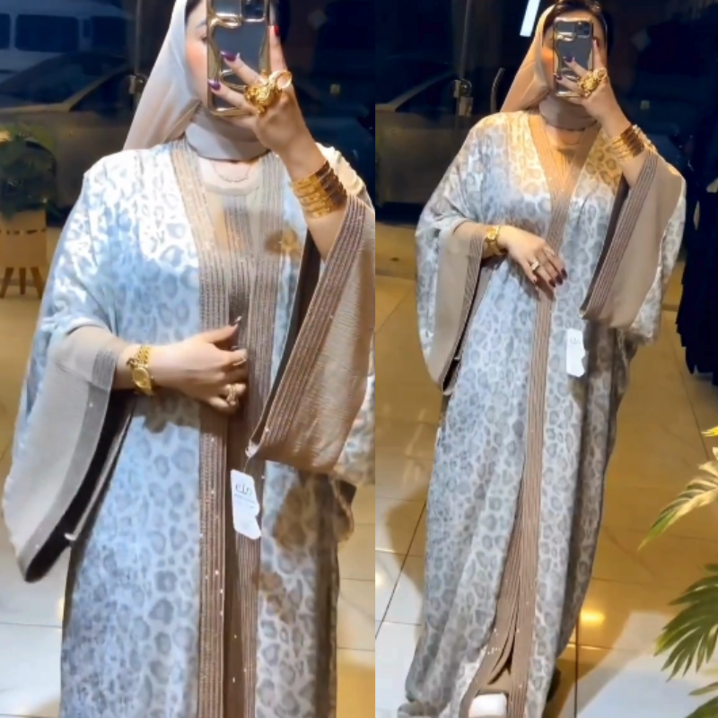 🌟 Abaya Léopard 2 pièces Égyptienne Chic & Raffinée : Élégance Taupe 🌟