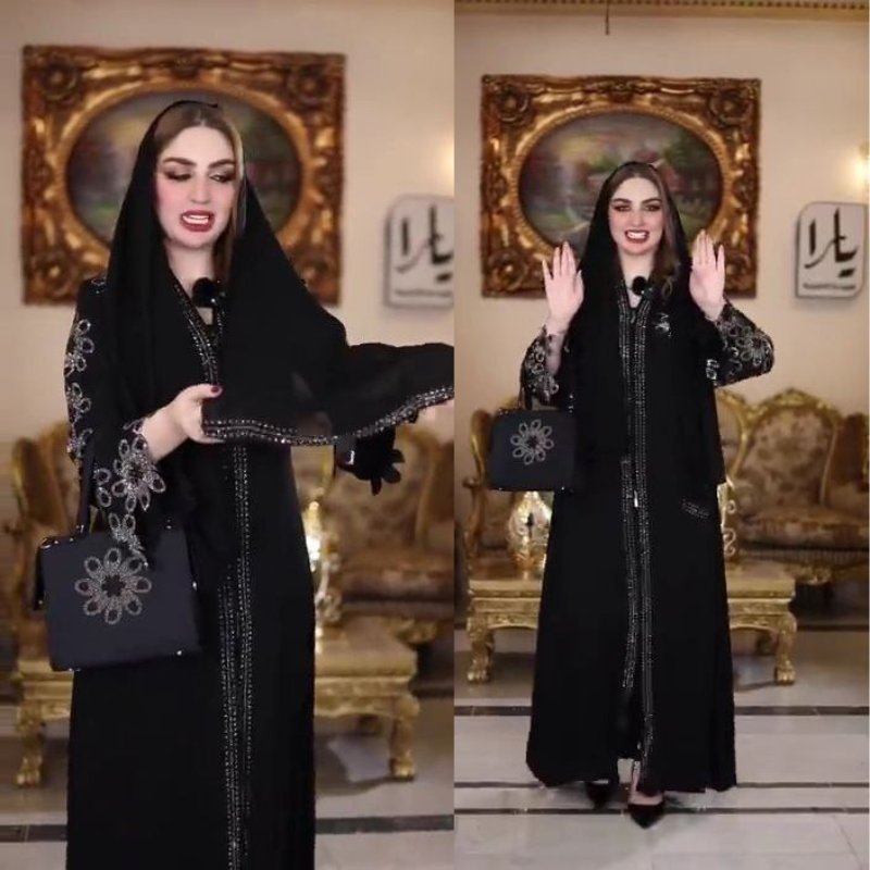 ✨ Abaya Égyptienne 🇪🇬 de Luxe – Élégance Noire & Cristaux Scintillants 🖤