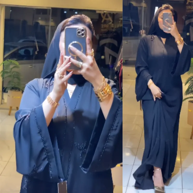 ✨ Abaya Noire Égyptienne – Élégance Intemporelle & Détails Brodés ✨