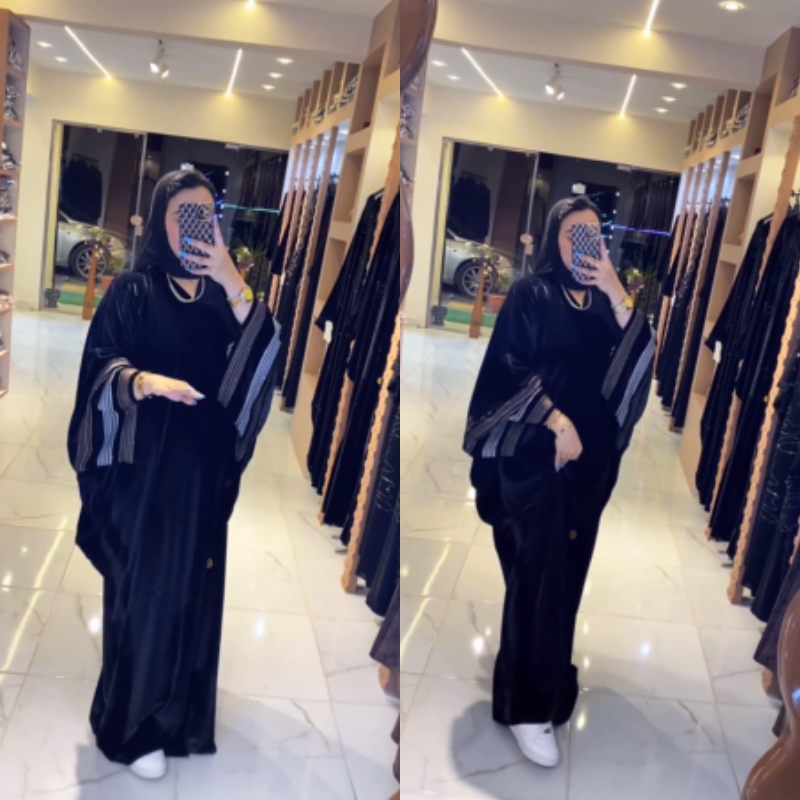 🖤 Abaya Noir Classique Luxe – Manches Brodées Premium