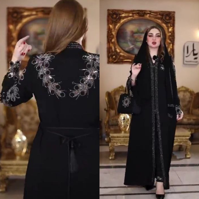 ✨ Abaya Égyptienne 🇪🇬 de Luxe – Élégance Noire & Cristaux Scintillants 🖤