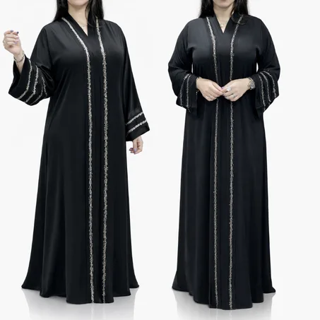 🖤 Abaya Égyptienne Noire – Une Pièce avec Strass & Châle Assorti
