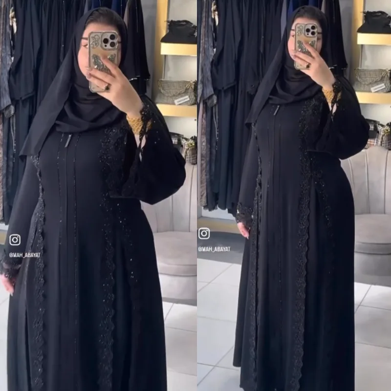 🖤 Abaya Égyptienne  Prestige – Sublimée par les Strass — L’élégance du noir