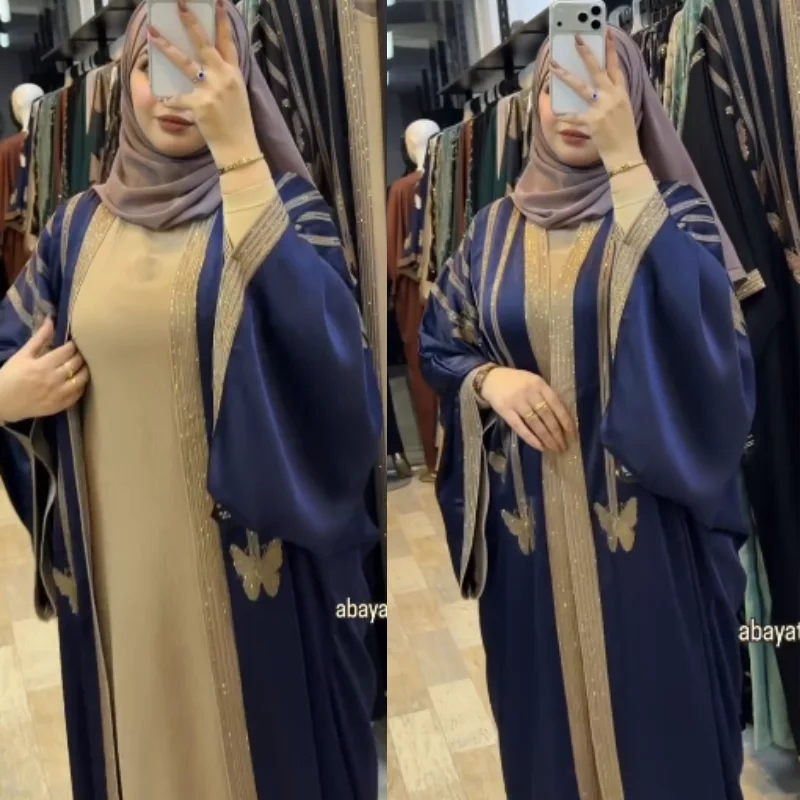 ✨Abaya Égyptienne 2 Pièces Papillon oversize – Soie Premium & Strass✨
