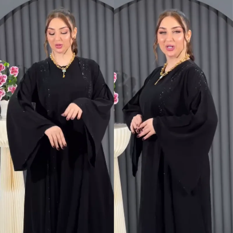 🖤 Abaya Égyptienne Royale cloche aux Cristaux – Élégance Orientale 👑
