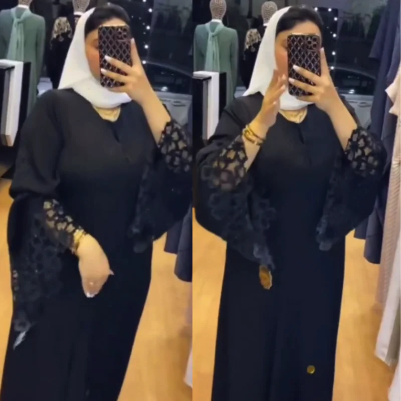 Abaya Élégante avec Manches Brodées de Fleurs et avec châle – Parfaite pour le Mois de Ramadan 🌙 🕌