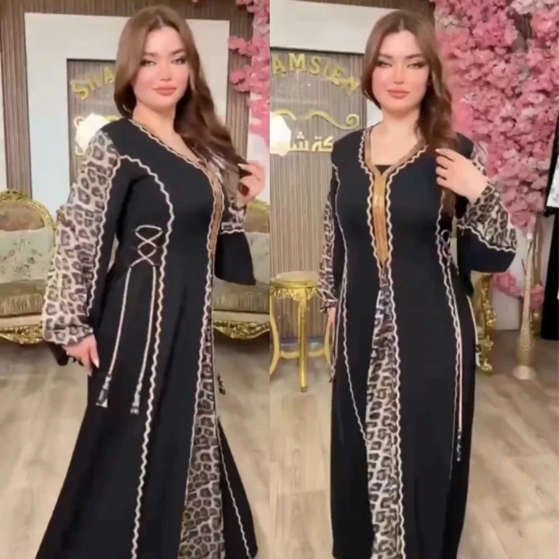 🖤 Abaya Égyptienne Chic et Raffinée en soie et motif Léopard