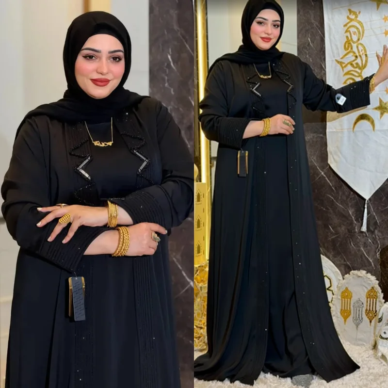 🖤 Abaya Égyptienne Prestige en soie deux pièces – Élégance & Raffinement