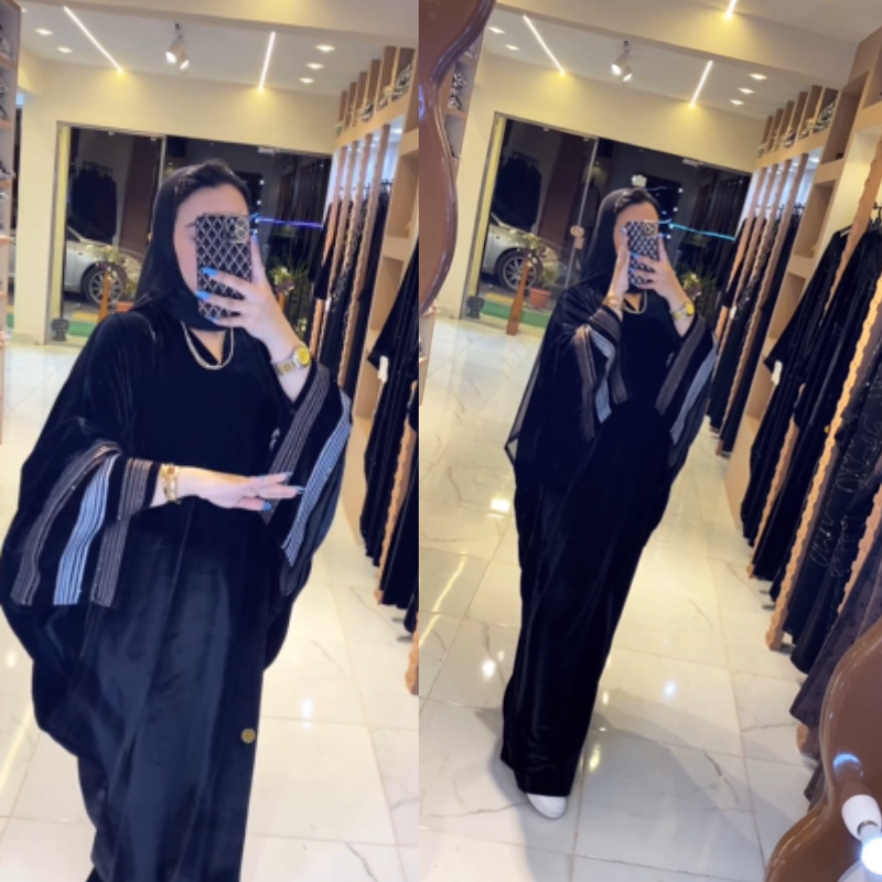 🖤 Abaya Noir Classique Luxe – Manches Brodées Premium