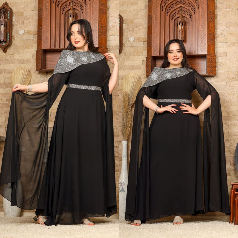 ✨ Robe Égyptienne 🇪🇬 Élégante en Chiffon – Disponible en Blanc & Noir ✨