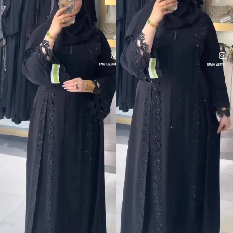 🖤 Abaya Égyptienne  Prestige – Sublimée par les Strass — L’élégance du noir