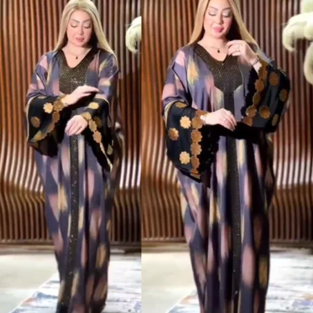 ✨ Gandoura Égyptienne Oversize Noir & Doré – Élégance Royale à Manches Larges ✨