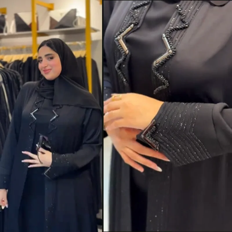 🖤 Abaya Égyptienne Prestige en soie deux pièces – Élégance & Raffinement