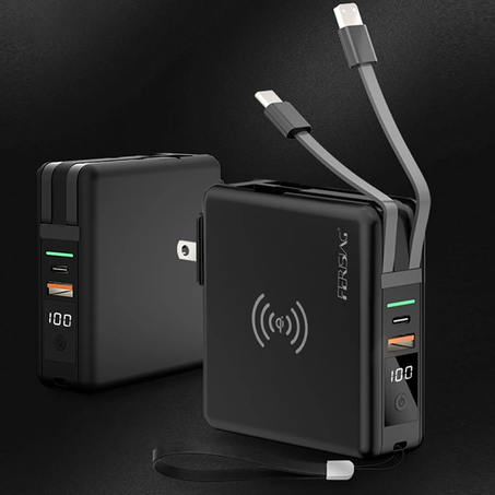 باور بانك و شاحن متعدد الوظائف (اندرويد و ايفون و شاحن لاسلكي بمدخل USB)