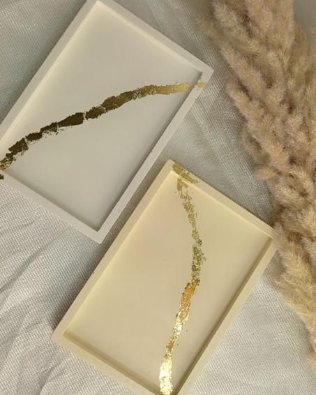 rectangular marble tray with gold