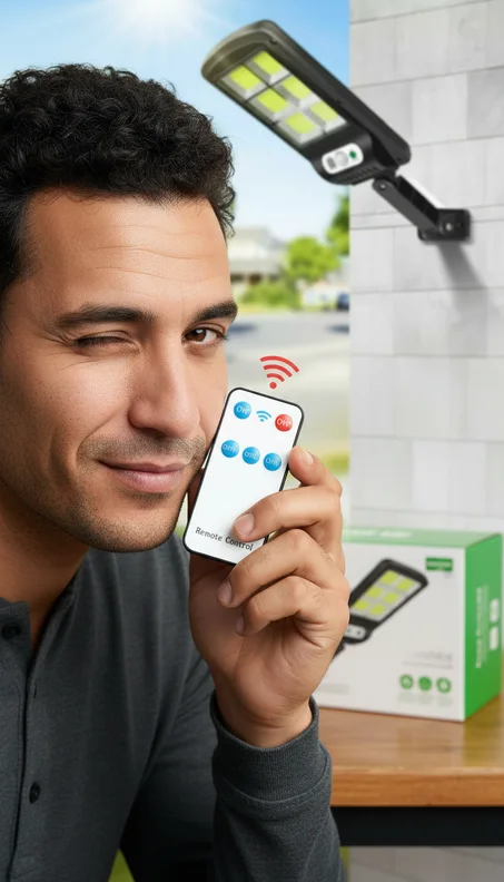 كشاف شمسي مع جهاز تحكم عن بعد وكاشف حركة للاستخدام الخارجي