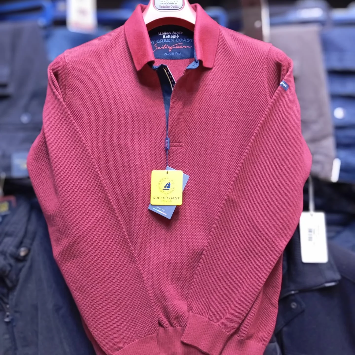 Green coast Pull uni Col chemise bordò (Bordeaux)