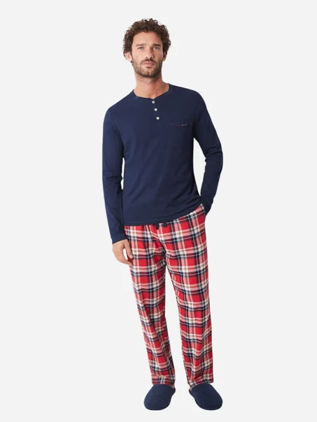 بيجامة رجالية قطنية (أكمام طويلة + بنطلون) Women'Secret FS Checks Dad