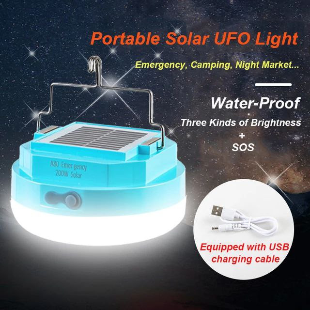 Lampe Portable d'urgence solaire et USB, projecteur LED UFO