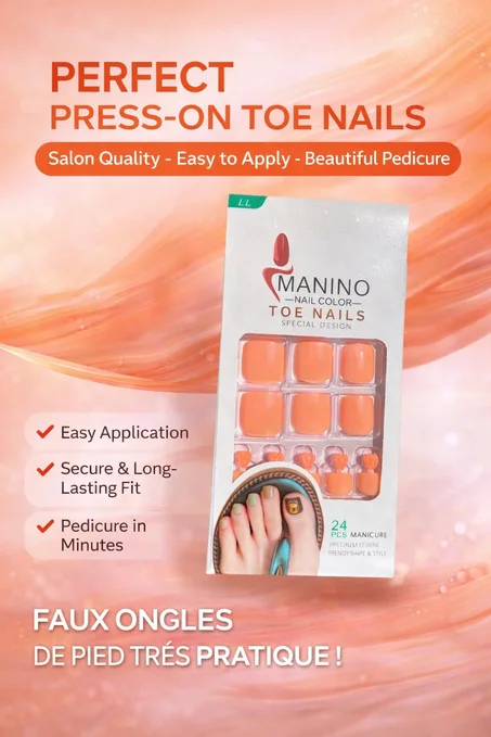 MANINO NAIL-COLOR ORANGE PIEDS 24 PCS