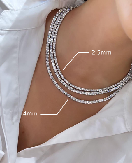 عقد تنس كلاسيكي مرصع بالألماس البيضاء - تحفة من الفضة الخالصة المطلية بالذهب الأبيض💎