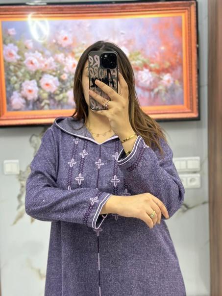 جلابة شتوية فخمة مخدومة بالطرز والبرشمان ✨